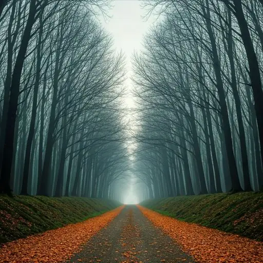 Vue surplombante d'une forêt de sapins dans la brume matinale, teintes vertes et grises douces