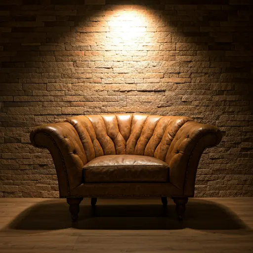 Fauteuil cuir vintage du cabinet Hypnozen sous lumière chaude