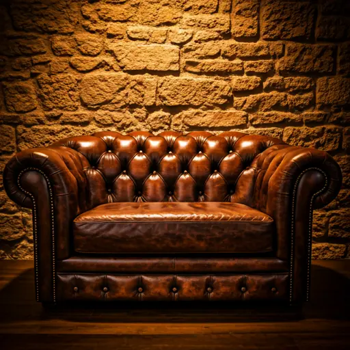 Fauteuil chesterfield brun illuminé, ambiance cabinet
